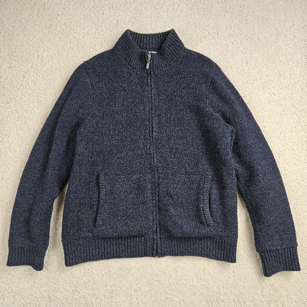 Vintage LL Bean Mens Heavyweight Wool Sweater Jacket Tartan Lined Blue Large